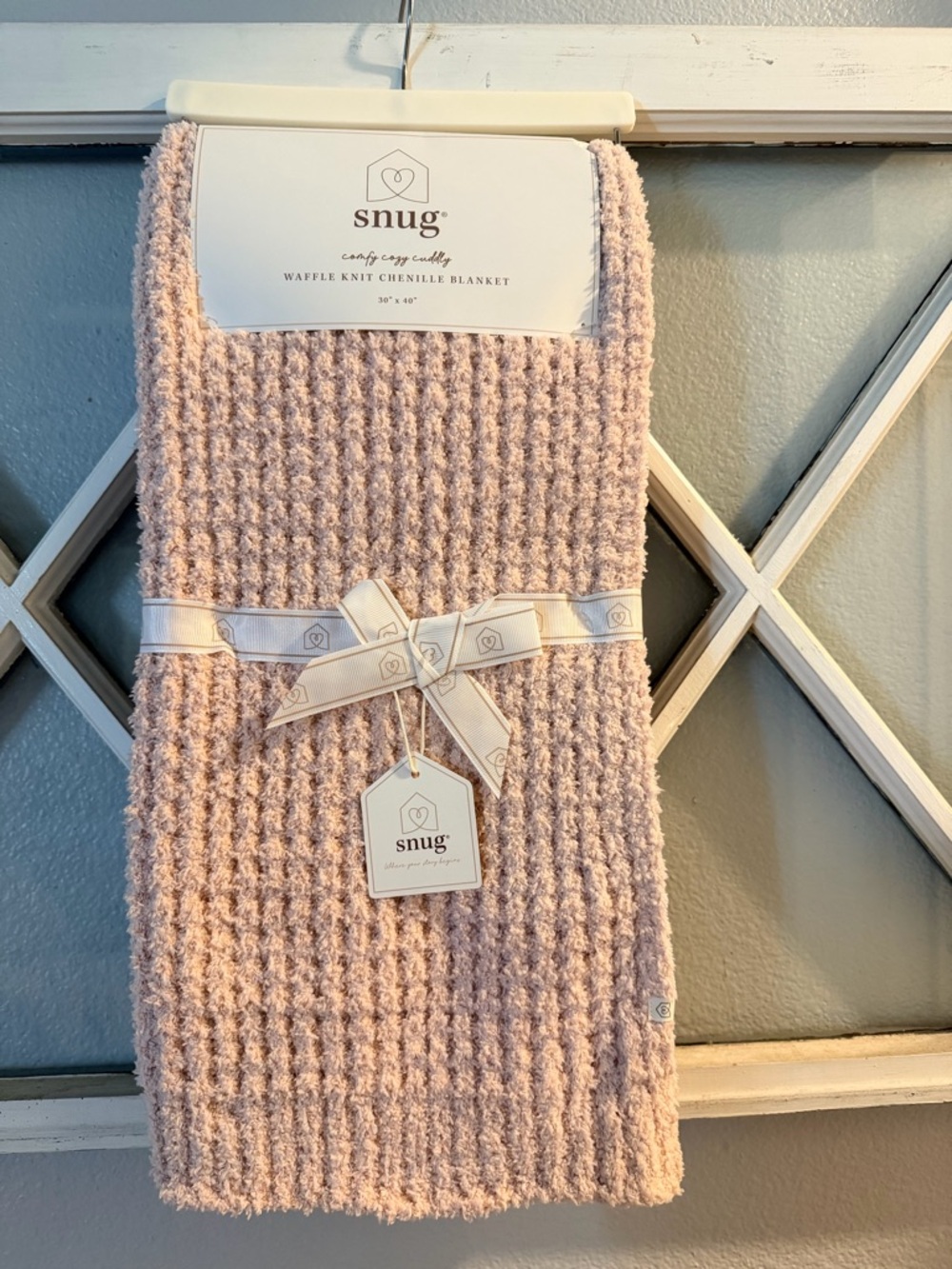 Waffle Knit Chenille Blanket - Blush Pink